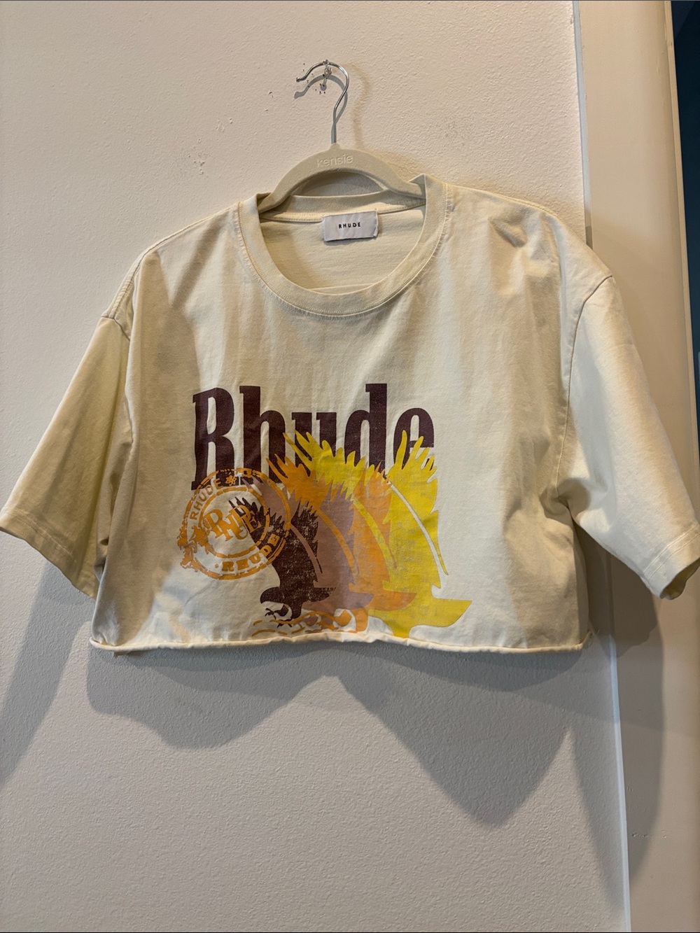 Rhude Revolve Postage Stamp Cream VTG White Cropped Tee T-shirt Graphic Large